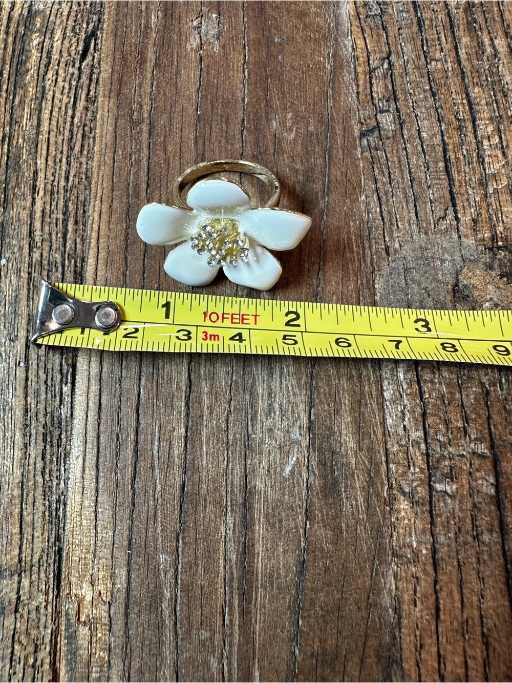 Gold Floral Ring with White Enamel Flower - Picture 6 of 6